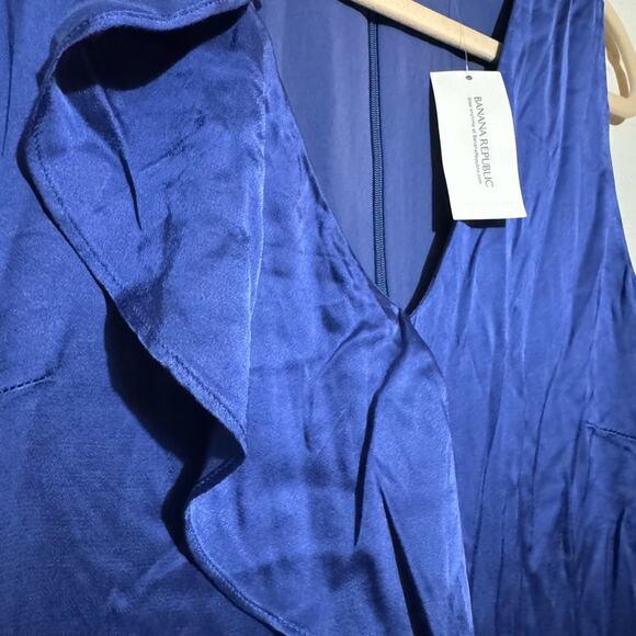 Banana Republic NWT Blue Satin Rayon Ruffle High Low Dress Women’s Size 10 - Picture 3 of 8